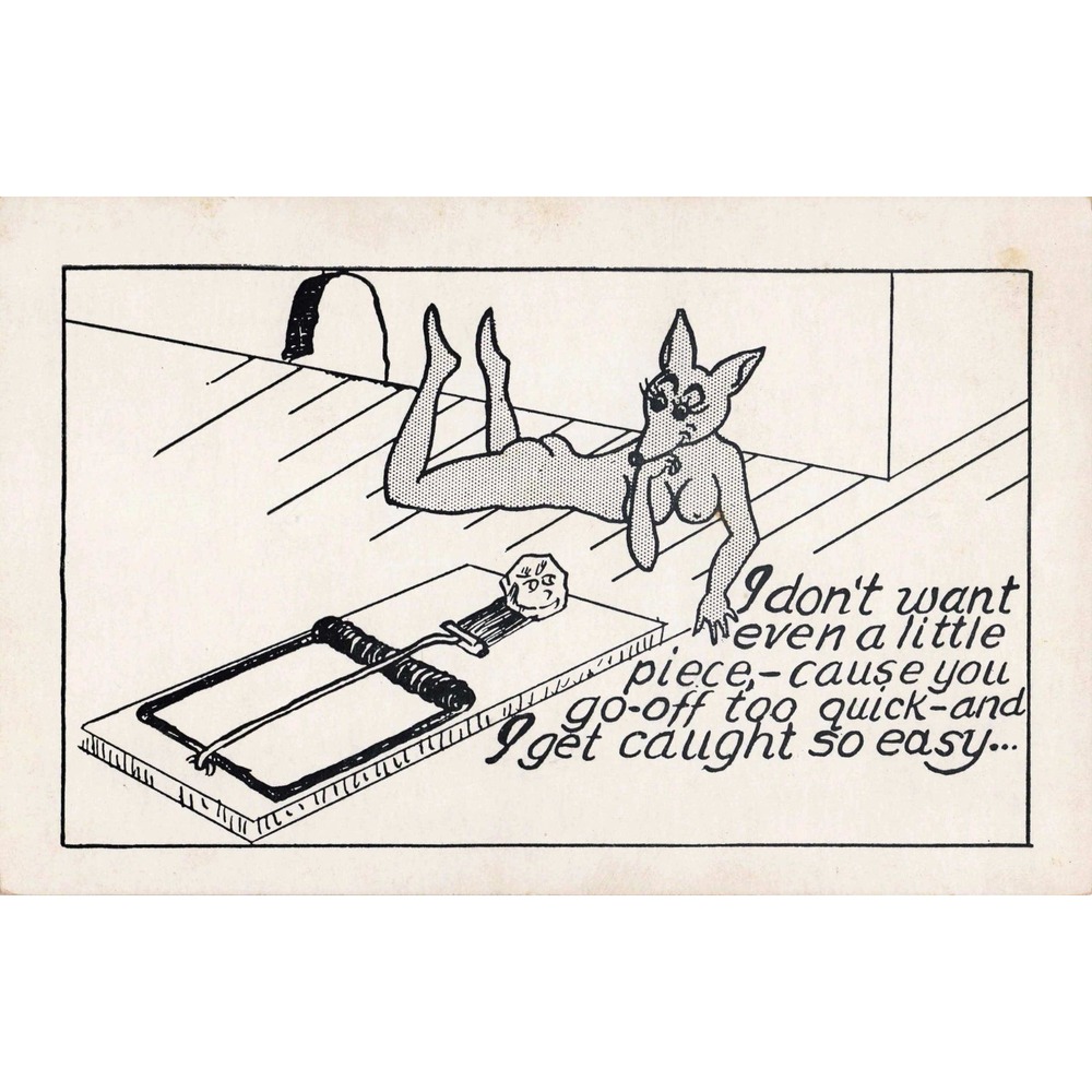 Vintage Adult Risque Comic Postcard Mouse Trap Anthropomorphic Humor VG - Picture 1 of 2